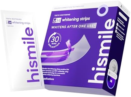 Hismile V34 Whitening Strips, Teeth Whitening Strips, Purple Tooth Whitening, Tooth Stain Treatment, Combining Whitening and Colour Correction