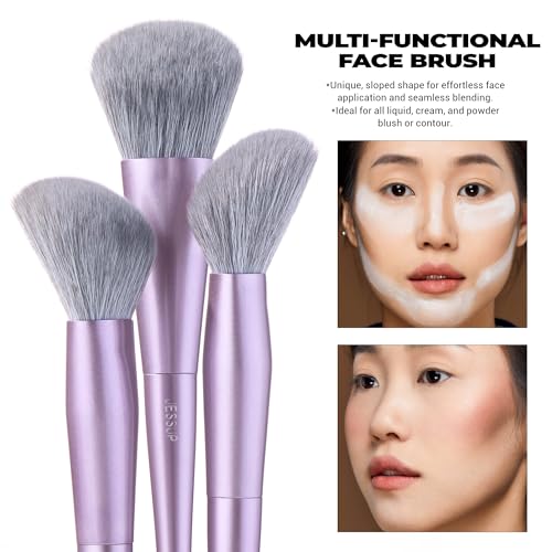 Jessup Face Makeup Brush Set 3 pcs, Ultra-Soft Dense Makeup Brushes for Foundation Contour Powder and Blush, Premium Synthetic Fiber, Luxury Purple T513