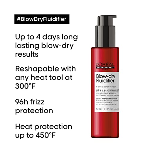 L'Oréal Professionnel Paris Fluidifier Heat Protectant - Multi-Benefit Leave-In Treatment For All Hair Types, Long-Lasting Blow-Dry and Frizz Protection