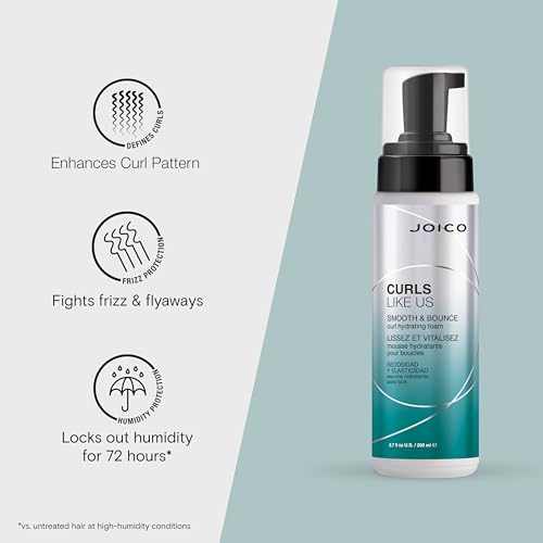 Joico Curls Like Us Smooth & Bounce Curl Hydrating Foam | For Curly Hair | Reduce Frizz | Enhance Curl Patterns | 72-Hour Humidity Protection | With Moringa Seed & Algae Oil | 6.7 Fl Oz