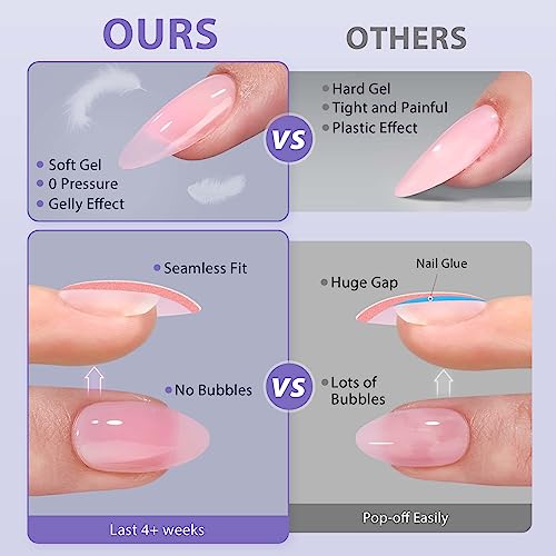 BTArtboxnails XS Short Square Gel Nail Tips - Pre Colored Milky White Soft Gel Nail Tips, Milky White Press on Nails, Natural XCOATTIPS Pre Applied Tip Primer