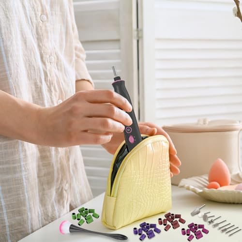 Cordless Electric Nail File Set, 10 Speeds Professional Manicure Pedicure Kit with LED Light, Portable Nail Drill for Natural & Acrylic Nails, Human & Pet Thick Toenails, w 120*Sanding Bands (Black)