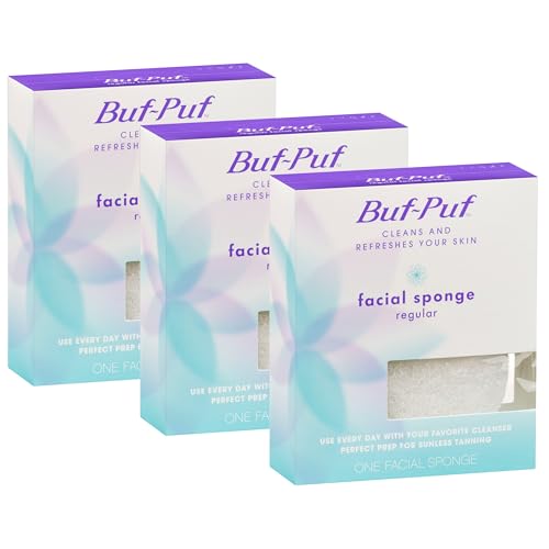 Buf-Puf Facial Sponge, Dermatologist Developed, Removes Deep Down Dirt & Makeup That Causes Breakouts and Blackheads, Reusable, Exfoliating, White, 3 Count