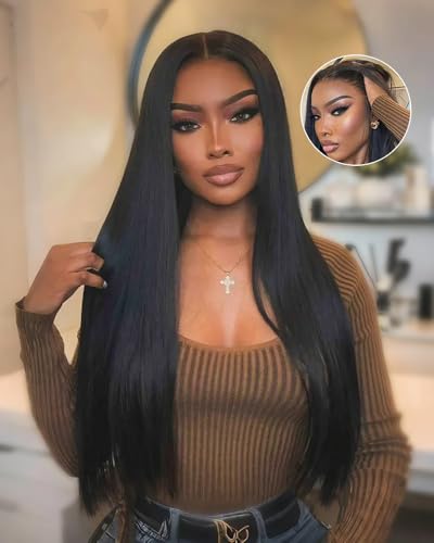 Lemoda 13x6 Full Lace Frontal Wig 200% Density Straight Lace Front Wigs Human Hair HD Transparent Lace Wig Pre Plucked 14A Brazilian Virgin Human Hair Wigs for Women 26 Inch