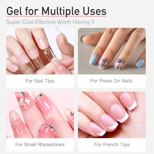 Curvlife Upgraded Super Strong 10g Semi Solid Nail Glue, 2pcs Best Soft Gel Nail Glue for Press on Nails - No UV Light Needed, Long Lasting