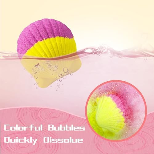 Kids Bath Bombs, 6 Pack Mermaid Bath Bombs for Kids, 4 Oz Natural Organic Bubble Shells with Surprise Jewelry, Perfect Birthday, Christmas Party