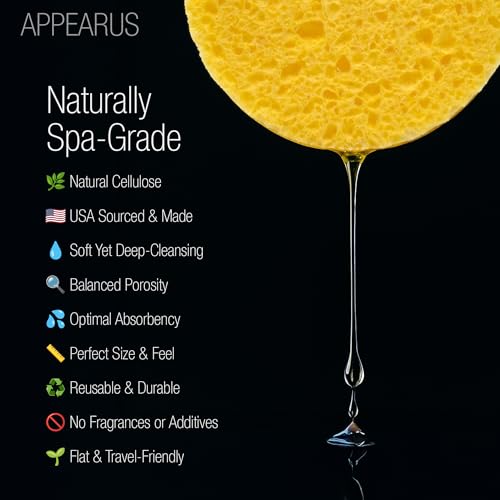 Appearus Natural Cellulose Facial Sponges – 50 Pack (Compressed) – Professional Spa Facial Sponge Pads for Cleansing, Exfoliating, Makeup Removal – Natural Yellow – Gentle on Sensitive Skin