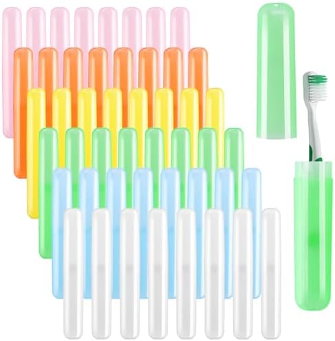 HOFASON 48PCS Large Travel Toothbrush Case Holder, Toothbrush Holders Bulk, Kids Classroom Plastic Pencil Case 8x1.2x0.8 inches, Portable Toothpaste Case Cover Protector for Travel Use (6 Colors)