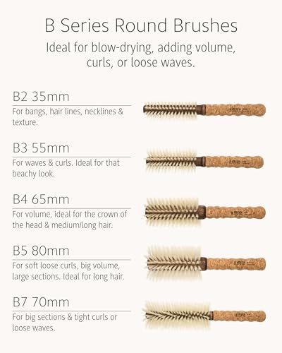 Ibiza Hair Round Boar Bristle Brush (B Series) | Blonde Bristles with Cork Handle | Ideal for Color Treated & Fine Hair | Adds Texture & Shine