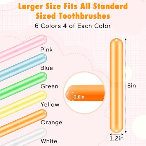 HOFASON 24PCS Large Travel Toothbrush Holders Covers in Bulk 8x1.2x0.8 inches, Kids Classroom Plastic Pencil Case, Portable Toothbrush & Toothpaste Case Storage for Travel Home School Use (6 Colors)