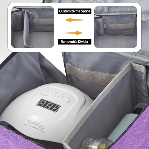 Buruis Double-Layer Nail Polish Organizer Bag, Holds 27 Bottles (15ML/0.5 FL.OZ or Larger), Nail Tools & Dryer Storage Case with Adjustable Dividers (Purple)