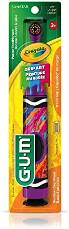 GUM Crayola Power Toothbrush for Kids, Extra Soft Bristled Toddler Toothbrushes, Travel Cap + Suction Cup Base, Batteries Included, 1 Count(Pack of 2)