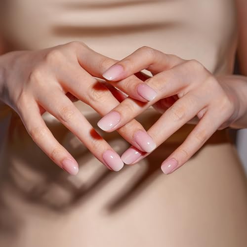 DANNI & TONI Semi Cured Gel Nail Strips French Ombre (in The Mood for Love) Pink White Ombre Nail Strips 28 Stickers Gift for Women