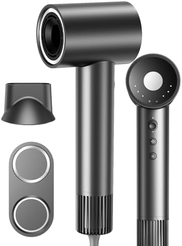 Hair Dryers for Women, 110000 RPM High Speed Blow Dryer, 200 Millions Negative Ionic Hair Dryer, 1600W Quiet Hairdryer for Travel, Hair Dryer with Nozzle, 4 Temp & 3 Speed Setting, Gray