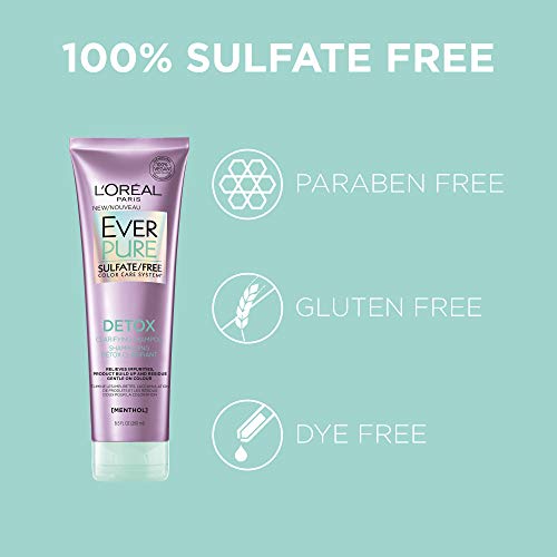 L'Oreal Paris EverPure Scalp Care + Detox Sulfate Free Shampoo for Color-Treated Hair, Anti-Dandruff, Invigorates Scalp and Removes excess build-up, Menthol and Neem Leaf Extract, 8.5 Ounce