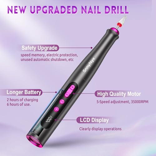 Cordless Electric Nail Drill Professional, Acrylic Nail Kit for Nail Polish Remover, Electric Nail File Buffer Grinder, Portable Rechargeable Nail Filer Electric Manicure and Pedicure kit