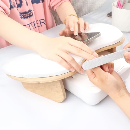 ANGNYA U-shaped Arm Rest for Nails Tech, Nail Arm Rest with Detachable Brackets Microfiber PU Leather Manicure Hand Rest Pillow for Nail Tech Must Haves Manicure Tools (White)