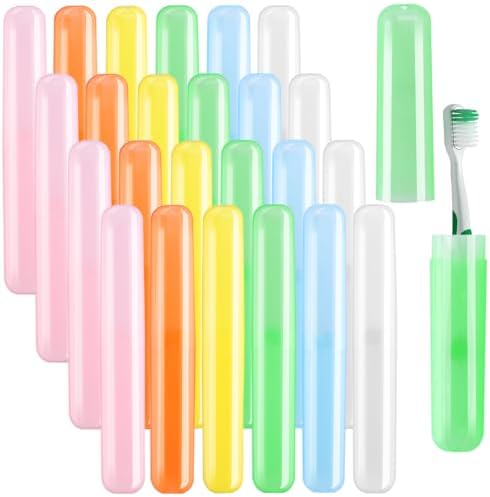 HOFASON 24PCS Large Travel Toothbrush Holders Covers in Bulk 8x1.2x0.8 inches, Kids Classroom Plastic Pencil Case, Portable Toothbrush & Toothpaste Case Storage for Travel Home School Use (6 Colors)