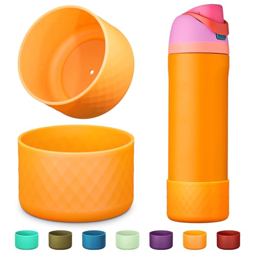 Comheral 2PCS Silicone Water Bottle Boot for Owala 24oz, Anti-Slip Protective Sleeve Bottom Bumper for FreeSip, Twist, and Flip Stainless Steel Bottles, Dishwasher Safe and BPA Free(Orange)