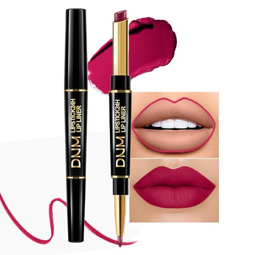 Kaely 2in1 Plum Red Lip Liner & Lipstick Set Kit for Women, DNM Matte Lips Kit with Lip Liner Lip Stains Long Lasting Waterproof 24 Hour Lipstick and Lip Liners Combo Lipliners Pencil Set 02