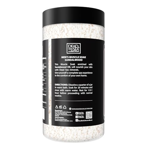 Dead Sea Collection Bath Salts for Men with Sandalwood Oil - Muscle Recovery Bath Soak – Mens Pure Dead Sea Salt for Soothing and Relaxing - 37 Oz