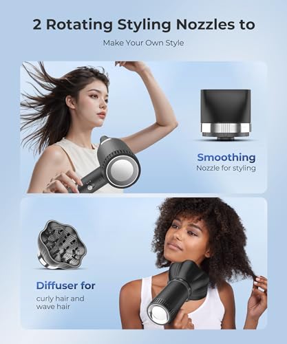 Hair Dryer, 100,000 RPM High-Speed Blow Dryers for Women & Men, Fast-Drying, 500 Million Negative Ions, Heat-Control, Low-Noise with Diffuser & Nozzle, Compact Foldable for Home Travel Use