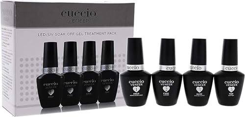 Cuccio Veneer Treatment Pack – Complete LED/UV Gel Polish System, Includes Prep, Fuse, Base, and Top Coat, 13 mL Each