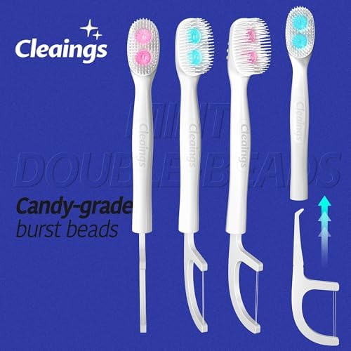 cleaings® Disposable Toothbrushes with Double Cleaning Beads Toothpaste and Clean Floss Picks for Work or Travel - 20 pcs-Mint Flavor（Pack of 1）