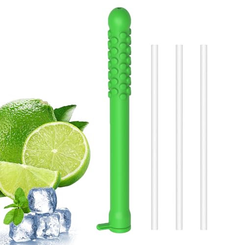 Lemon Flavored Chewable Breather Sticks with Essential Oil Pure-Locked Flavor Breather Chew Stick, Chewable Oral Fixation Tool with 3 Refill Cores for Travel/Office/Car