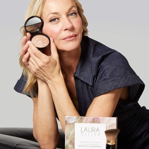 LAURA GELLER NEW YORK Baked Starter Kit: Porcelain - Best of the Best Full Face Palette + Baked Balance-n-Brighten Powder Foundation + Retractable Angled Kabuki Brush Set