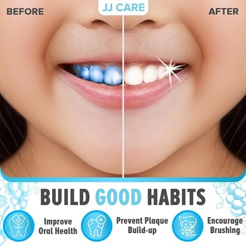 JJ Care Disclosing Tablets for Teeth- 102 Count, Individually Wrapped Plaque Disclosing Tablets for Kids Brushing Teeth, Grape Flavored Plaque Remover, Dental Care for Brushing