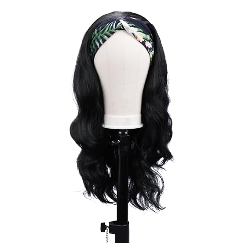Colorful Queen Glueless Headband Wig Long Black Body Wave Headband Wigs for Black Women Synthetic Natural Looking Wavy Wig Heat Resistant 180% Density (26inch, 1B#)