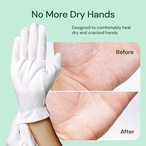 Clearbody Organics White Organic Cotton Gloves, 5 Pairs (10 Pcs) - 100% Reusable Moisturizing for Dry & Cracked Hands Repair (Large) - White Gloves