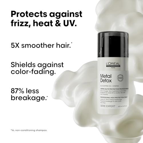 L'Oréal Professionnel Paris Metal Detox Smoothing Cream - Lightweight Styling Leave-In Treatment For All Hair Types, Hydrates and Protects Against Frizz, UV & Metals