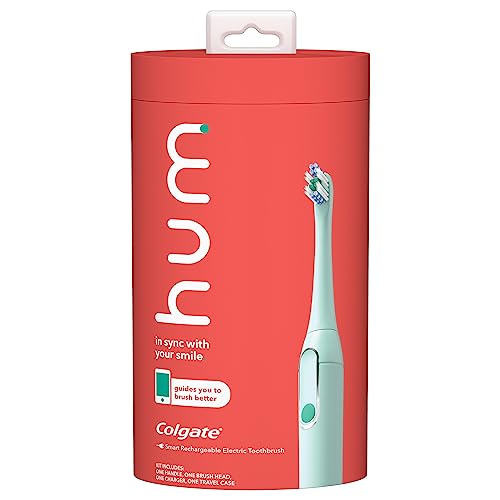 hum by Colgate Smart Electric Toothbrush Kit, Rechargeable Sonic Toothbrush with Travel Case & Bonus Replacement Brush Head, Teal(Discontinued/no refill heads available)