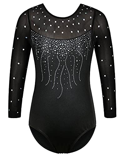 BAOHULU Gymnastics Leotard for Girls Shiny Practice Dancewear B272_Black_5A