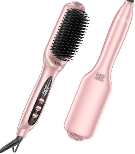 LANDOT Inoic Hair Straightener Brush for Smooth, Frizz-Free Results - Electric Heated Ceramic Straightening Brush Dual Voltage - Fast Heating Adjust Temp 250-450F for All Hair Types