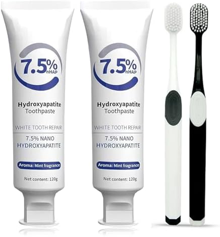 Hydroxyapatite Toothpaste for Enamel Protection and Tooth Strengthening, 7.5% Nano Hydroxyapatite Toothpaste, White Tooth Repair, Gentle Mint, Fresh Breath, Daily Use for Oral Health (2pc)