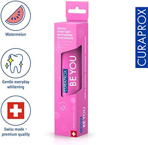 Curaprox Whitening Toothpaste – for Fresh Breath & Gum Care | Enzymatic Formula, Watermelon Flavour, Pink, 60ml | Vegan, SLS-Free, Fluoride 950ppm | Swiss Made