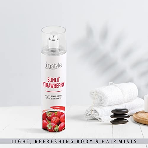 Instyle Fragrances | Body & Hair Mist | Sunlit Strawberry Scent | With Panthenol | CLEAN, Vegan, Paraben Free, Phthalate Free | Premium 8 Fl Oz Spray Bottle