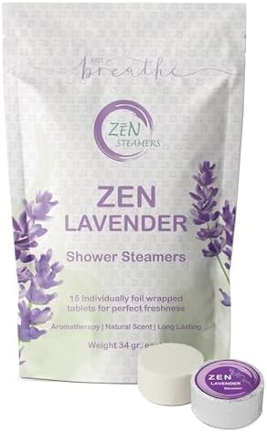 Lavender Shower Steamers by Zen - Aromatherapy (Pack of 15) Extra Large Shower Bombs with Essential Oils Self Care Relaxation Stress Relief