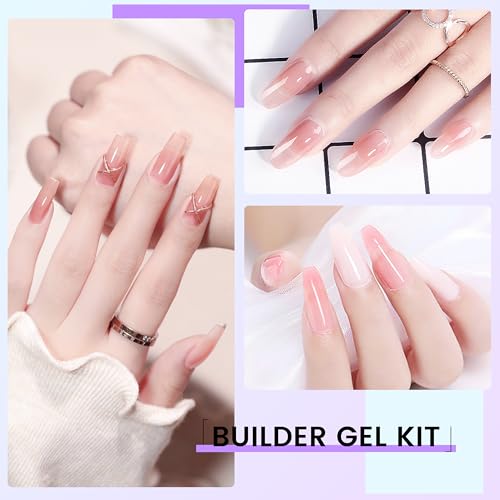 Hard Gel Builder Gel for Nails Strong Long-lasting Nude 3D Sculpting for Nail Extension 2oz (clear&nude, 1fl.oz*2)