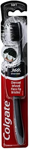 Colgate 360 Charcoal Infused Toothbrush, Floss-Tip Bristles, Soft (Colors Vary) - Pack of 6