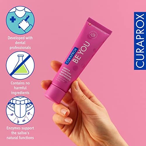 Curaprox Whitening Toothpaste – for Fresh Breath & Gum Care | Enzymatic Formula, Watermelon Flavour, Pink, 60ml | Vegan, SLS-Free, Fluoride 950ppm | Swiss Made
