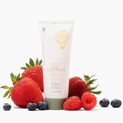 CariFree Naturals Kids Toothpaste | Fluoride-Free, 40% Xylitol, Organic Wild Berry Flavor, pH Elevated, Safe if Swallowed, Sugar-Free, 2.4 oz, Made in The USA