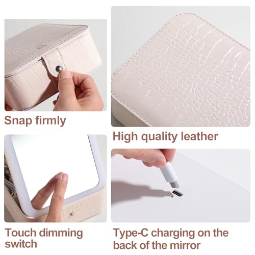 BS-MALL large Led Makeup Mirror Case Travel Makeup Brushes Set 15 Pcs – LED Light Mirror with Makeup Sponge for Enhanced Beauty Routine Desk Stand Led Mirror