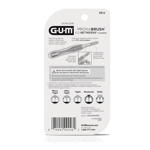 GUM Proxabrush Go-Betweens - Moderate - Interdental Brushes - Soft Bristled Dental Picks for Plaque Removal Health - Safe for Braces & Dental Devices, 10 Count (Pack of 4)