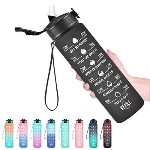 Hyeta 32 oz Water Bottles with Times to Drink and Straw, Motivational Water Bottle with Time Marker, Leakproof, Drinking Sports Water Bottle for Fitness, Gym and Outdoor