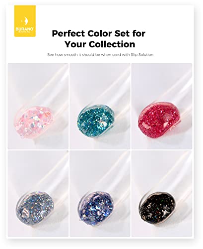 BURANO Poly Extension Gel Nail Kit, 6 Colors Nail Poly Nails Builder Gel Set for Beginner & Professional Using, DIY Starter Kit Nail Art Gift (glitter)