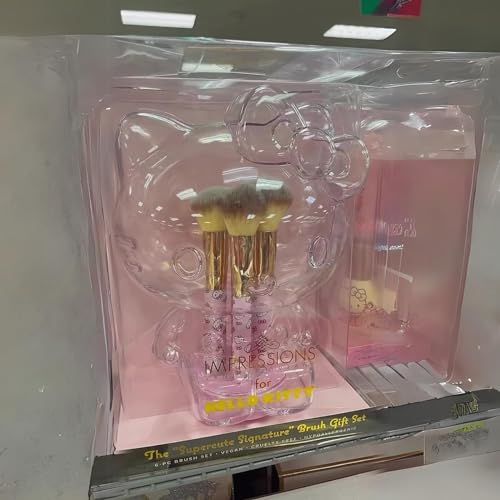 Impressions Vanity Hello Kitty 6 PCs Makeup Brush Set with Clear Cloche, Super Soft Brushes for Foundation, Face Powder, Blending, Eye Shadow with Cute Hello Kitty 3D Holder Organizer